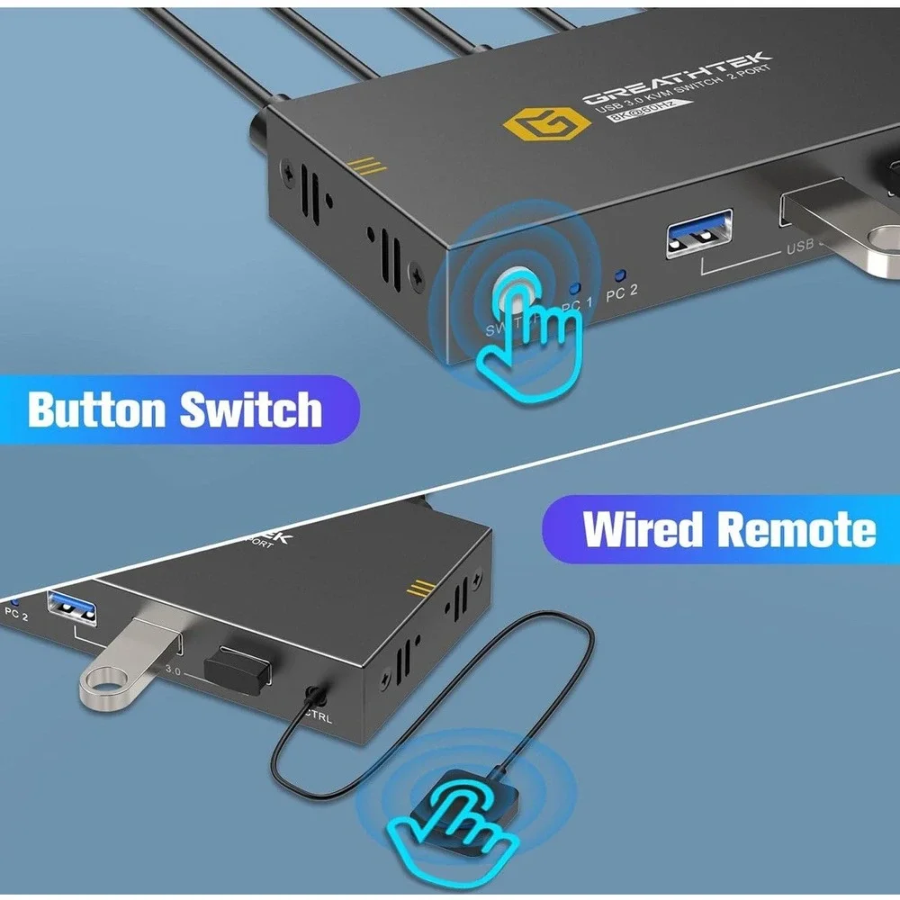 KVM Switches 2 Port 8K@60Hz, GREATHTEK